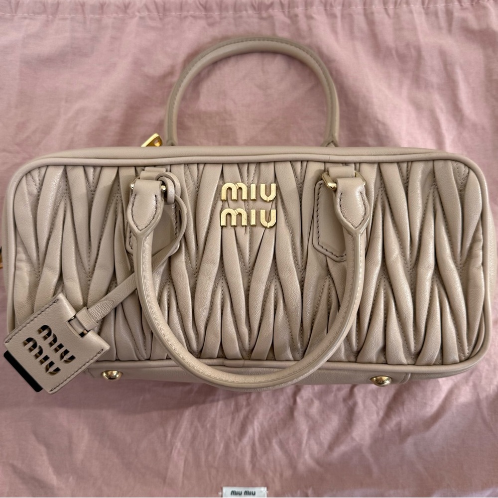 Miu Miu Quilted Satchel in Light Beige